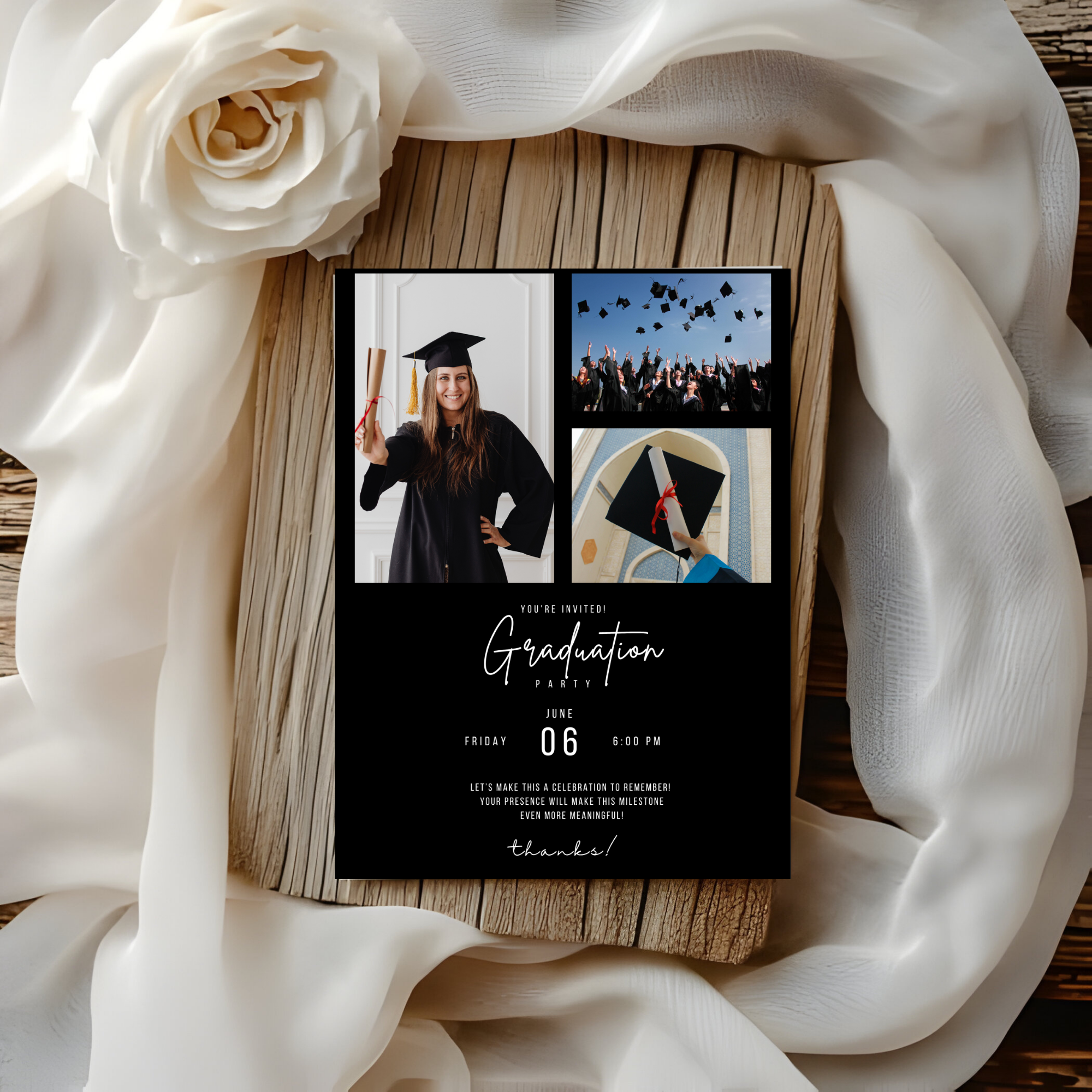 Black Graduation Photo invitation