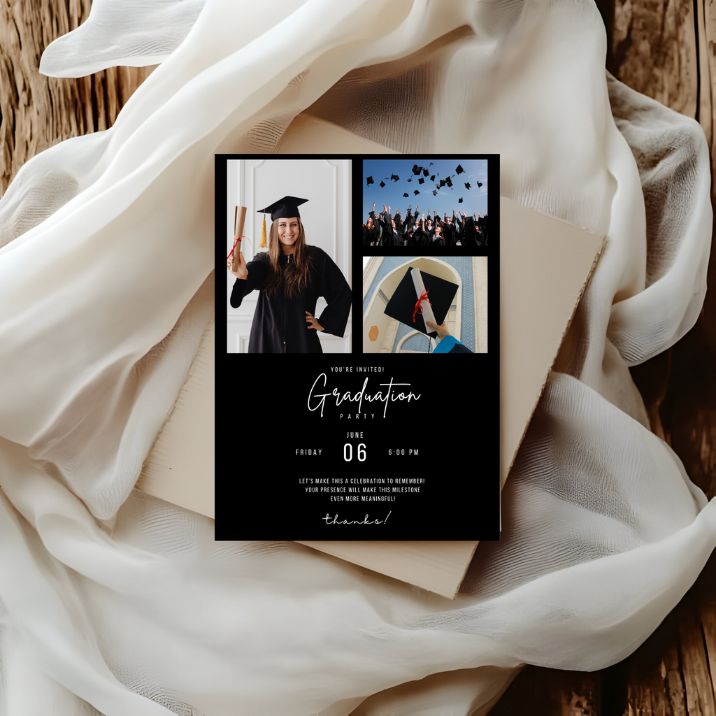 Black Graduation Photo invitation