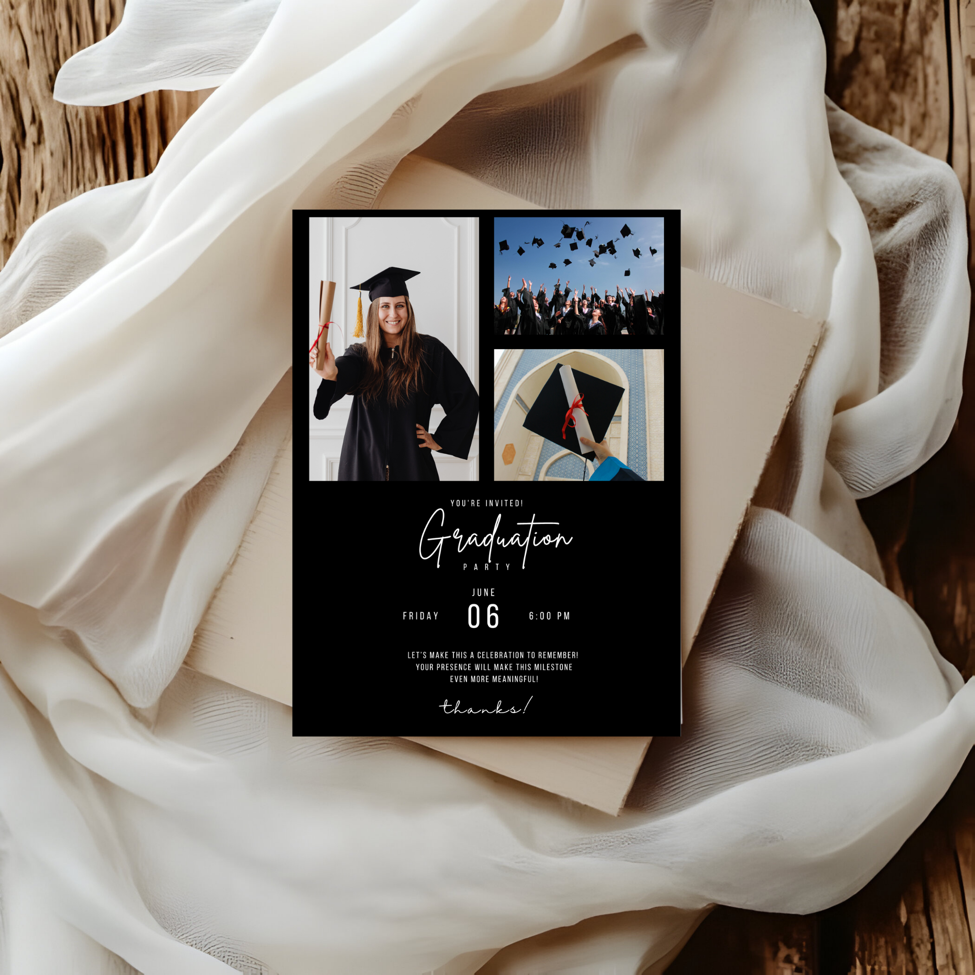 Black Graduation Photo invitation