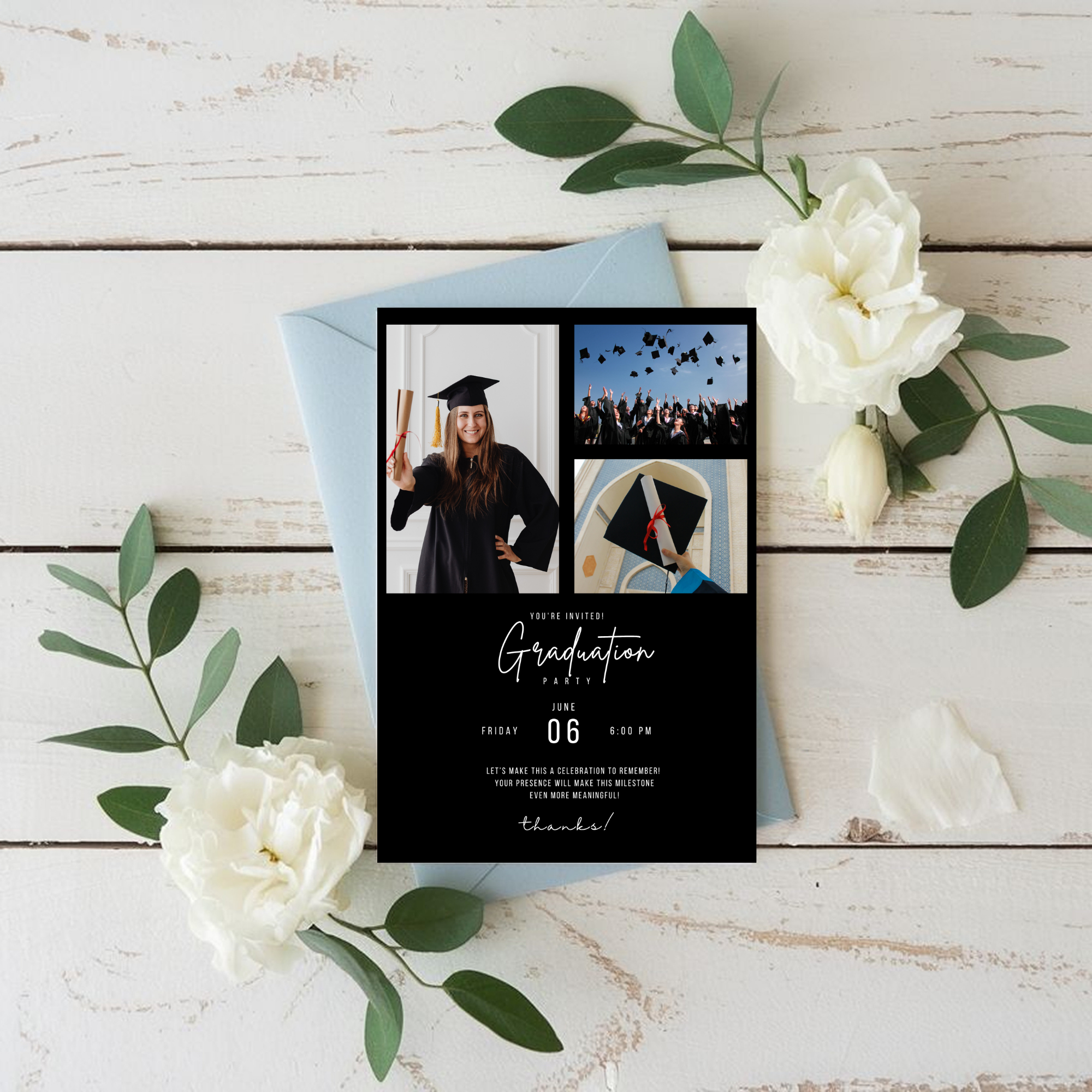 Black Graduation Photo invitation