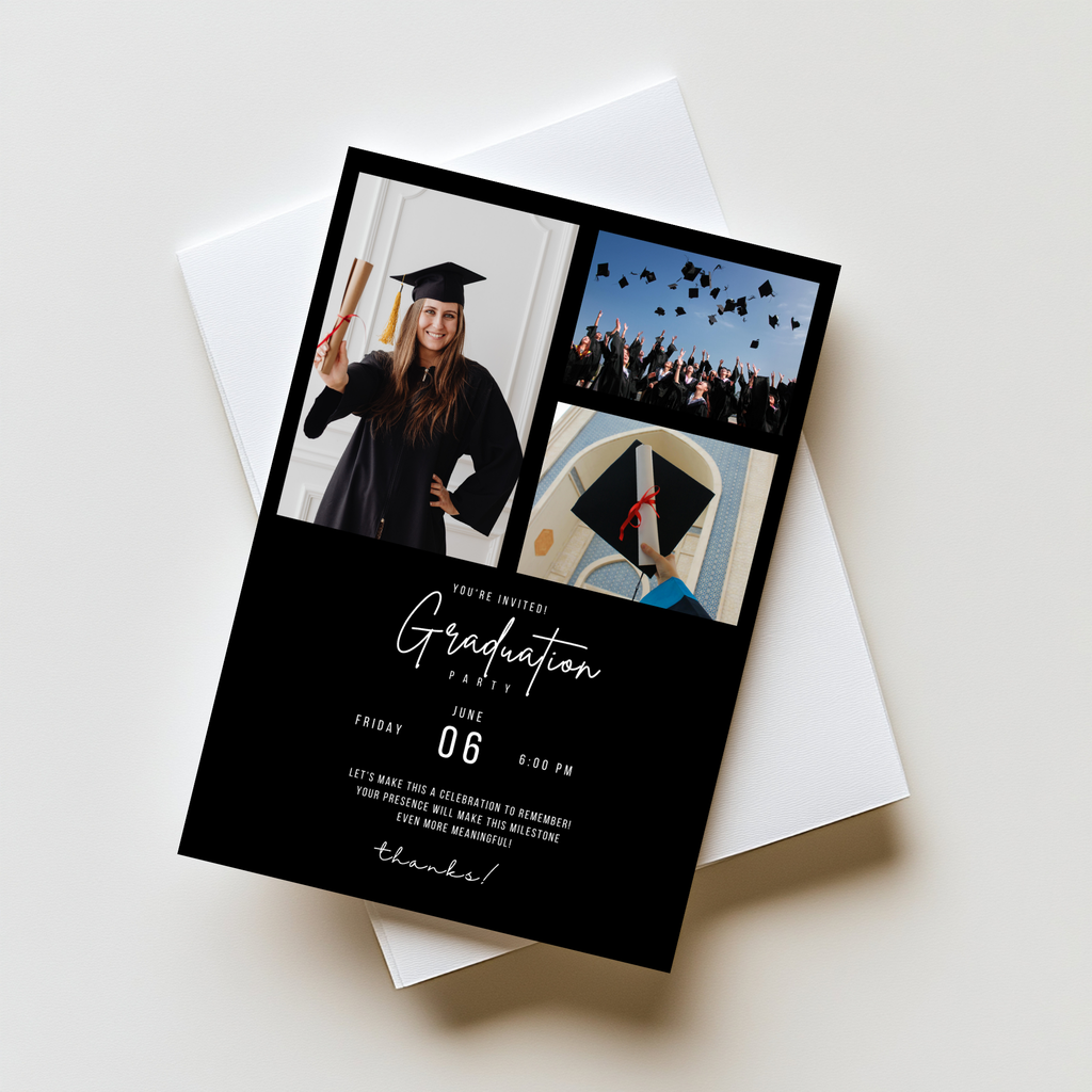 Black Graduation Photo invitation