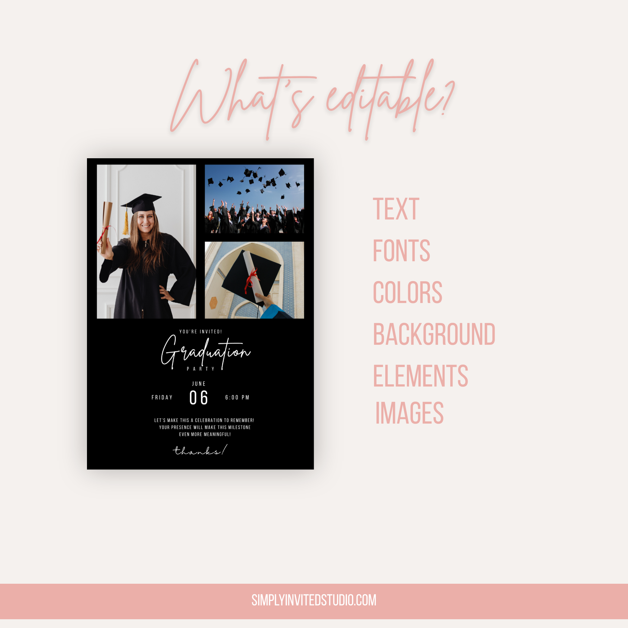 Black Graduation Photo invitation
