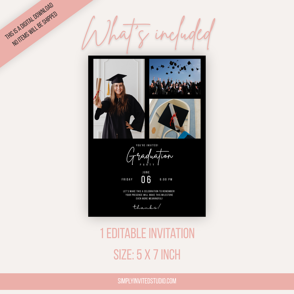 Black Graduation Photo invitation