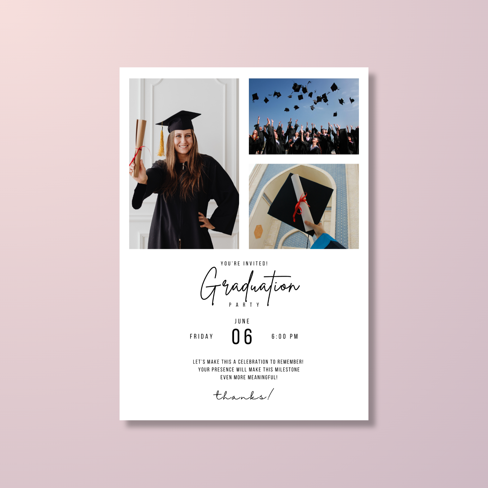 White Graduation Photo Invitation