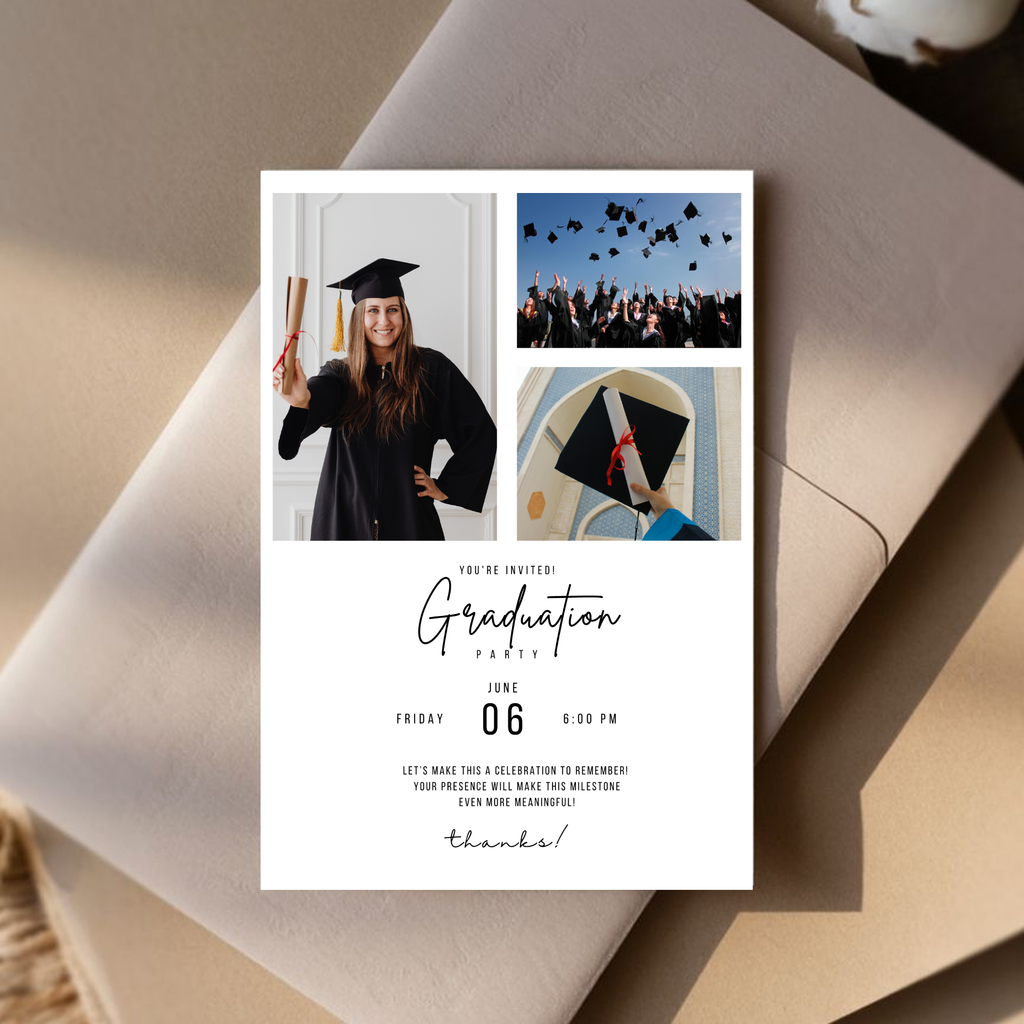 White Graduation Photo Invitation