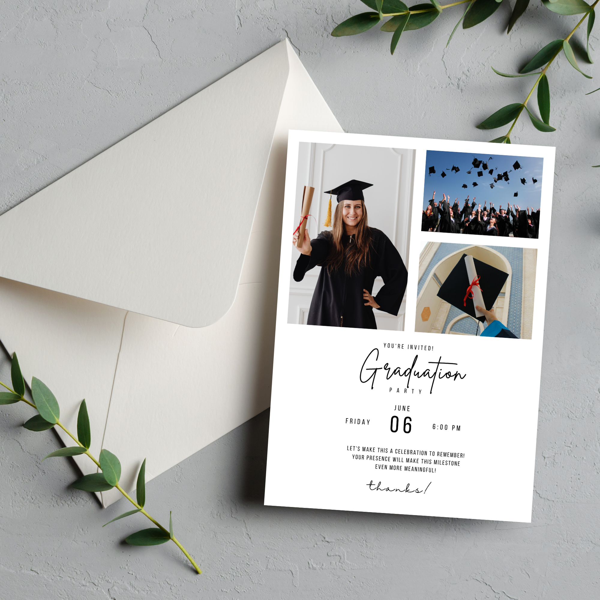 White Graduation Photo Invitation