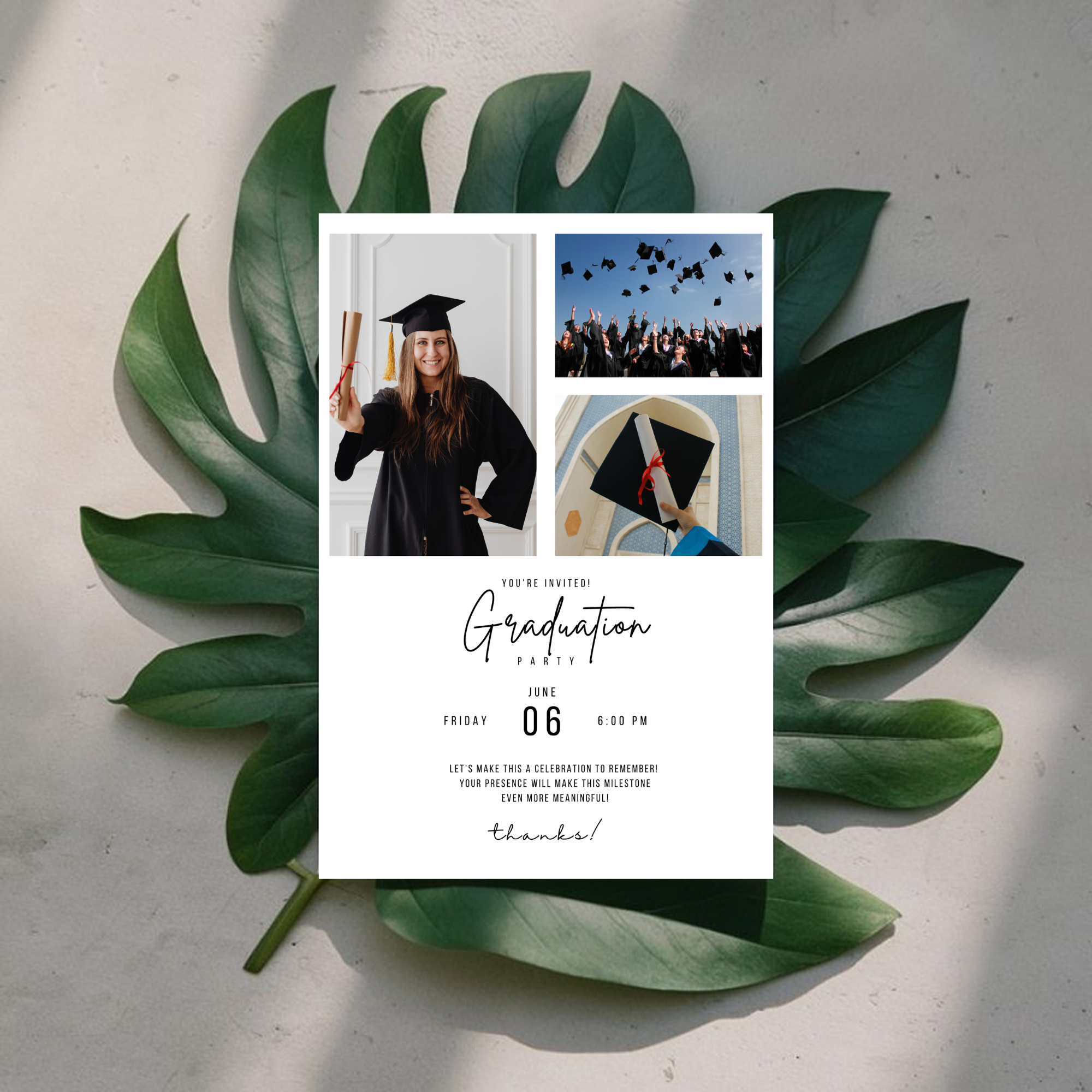 White Graduation Photo Invitation