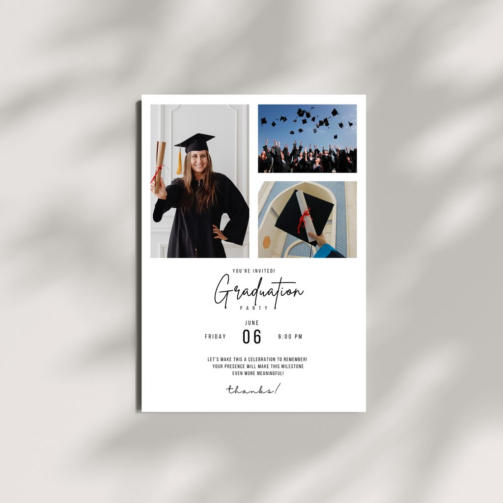 White Graduation Photo Invitation