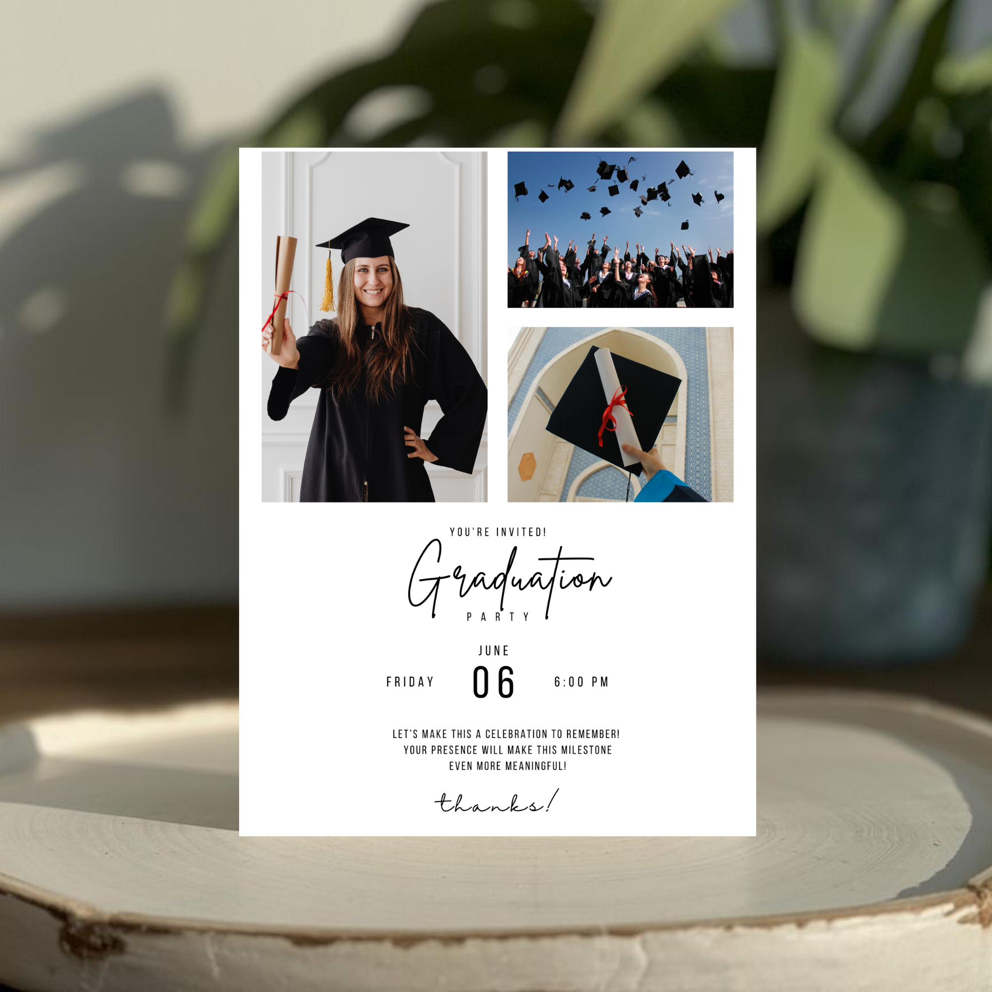 White Graduation Photo Invitation
