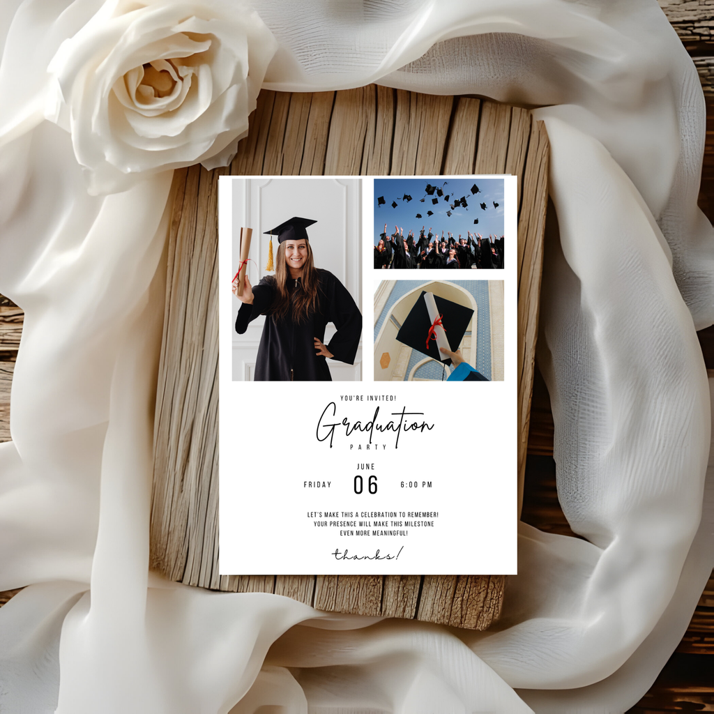 White Graduation Photo Invitation