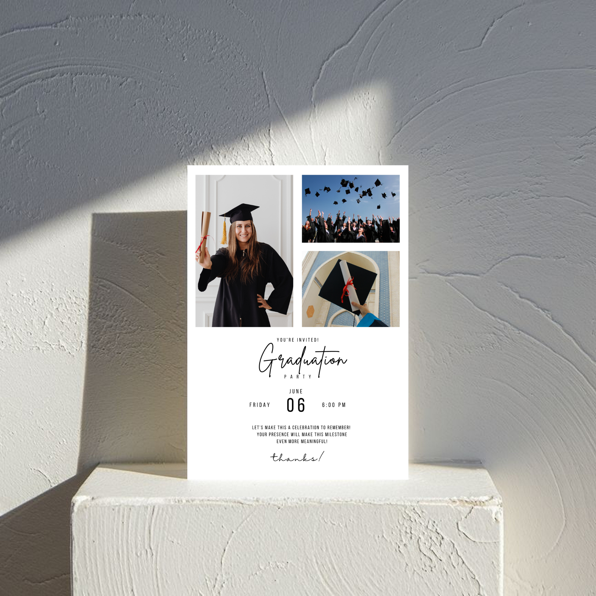 White Graduation Photo Invitation