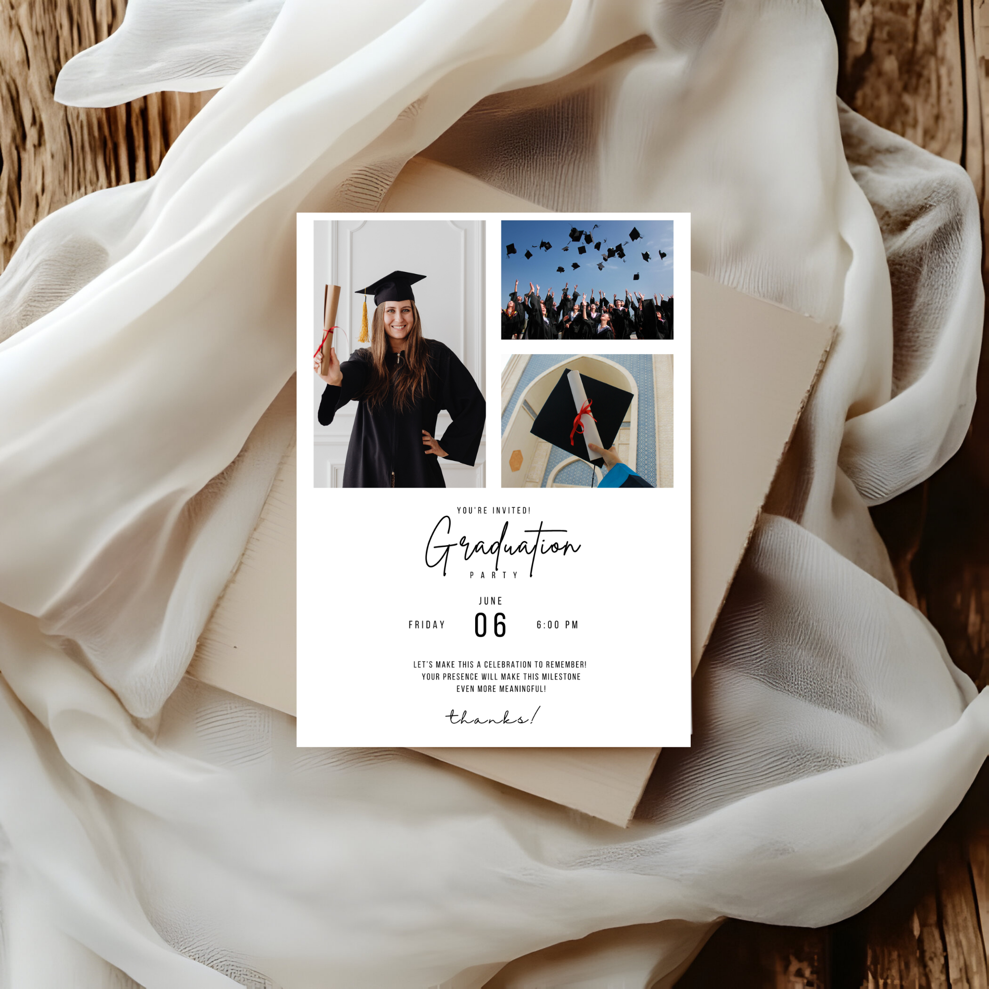 White Graduation Photo Invitation