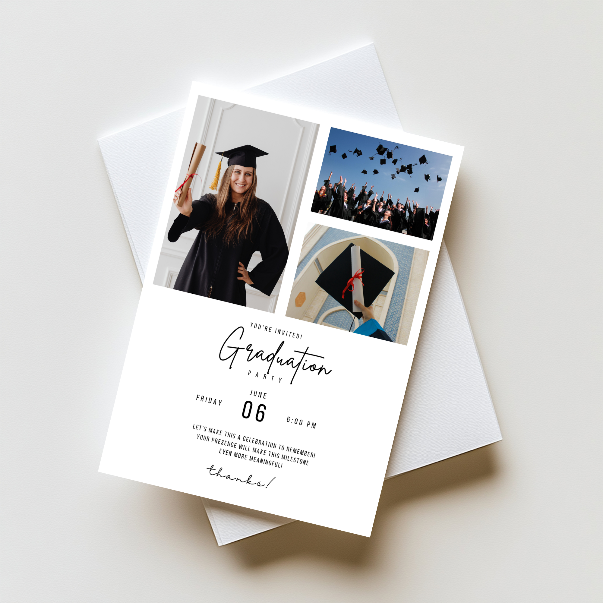 White Graduation Photo Invitation