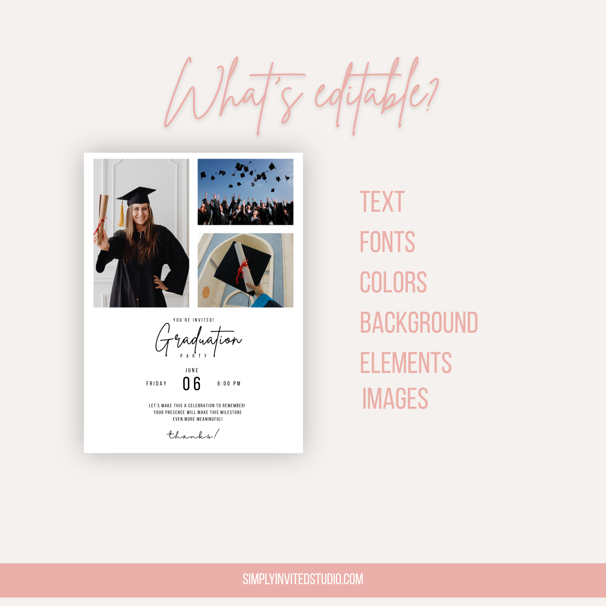 White Graduation Photo Invitation