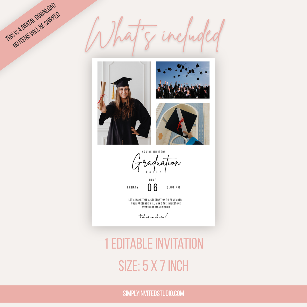 White Graduation Photo Invitation
