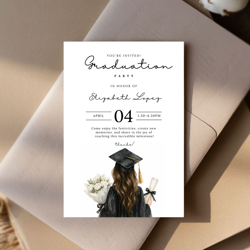 Watercolor Graduate Girl Invitation