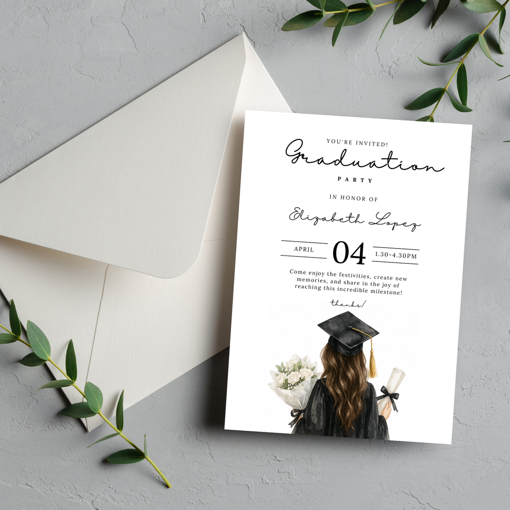 Watercolor Graduate Girl Invitation
