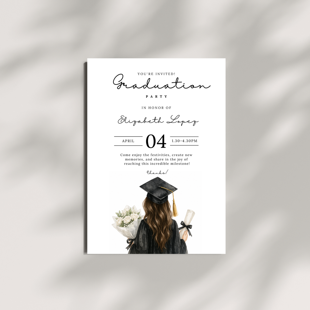 Watercolor Graduate Girl Invitation