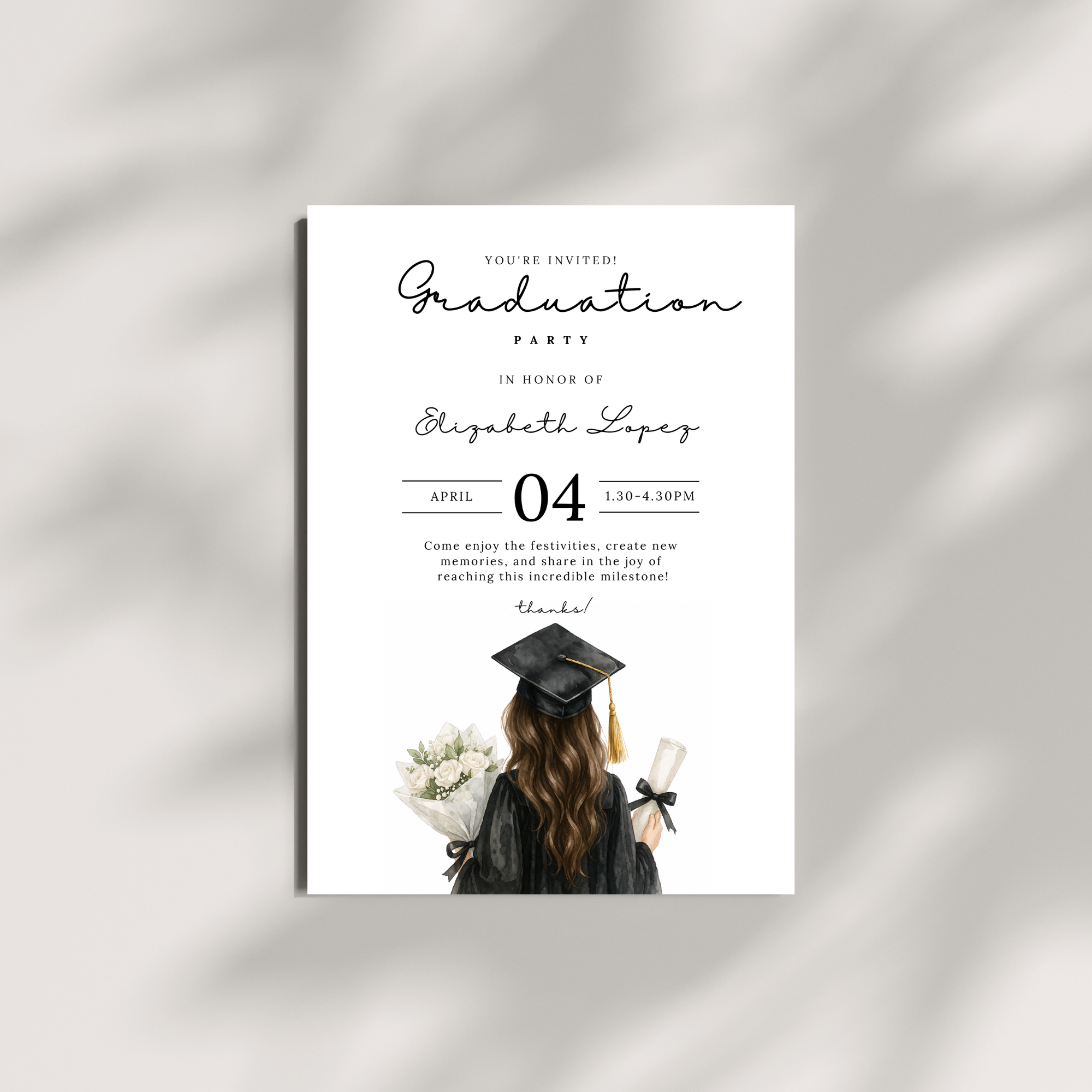 Watercolor Graduate Girl Invitation