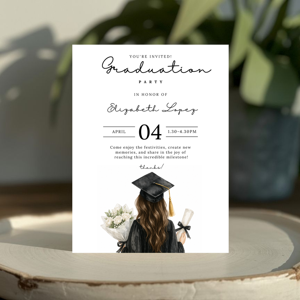 Watercolor Graduate Girl Invitation