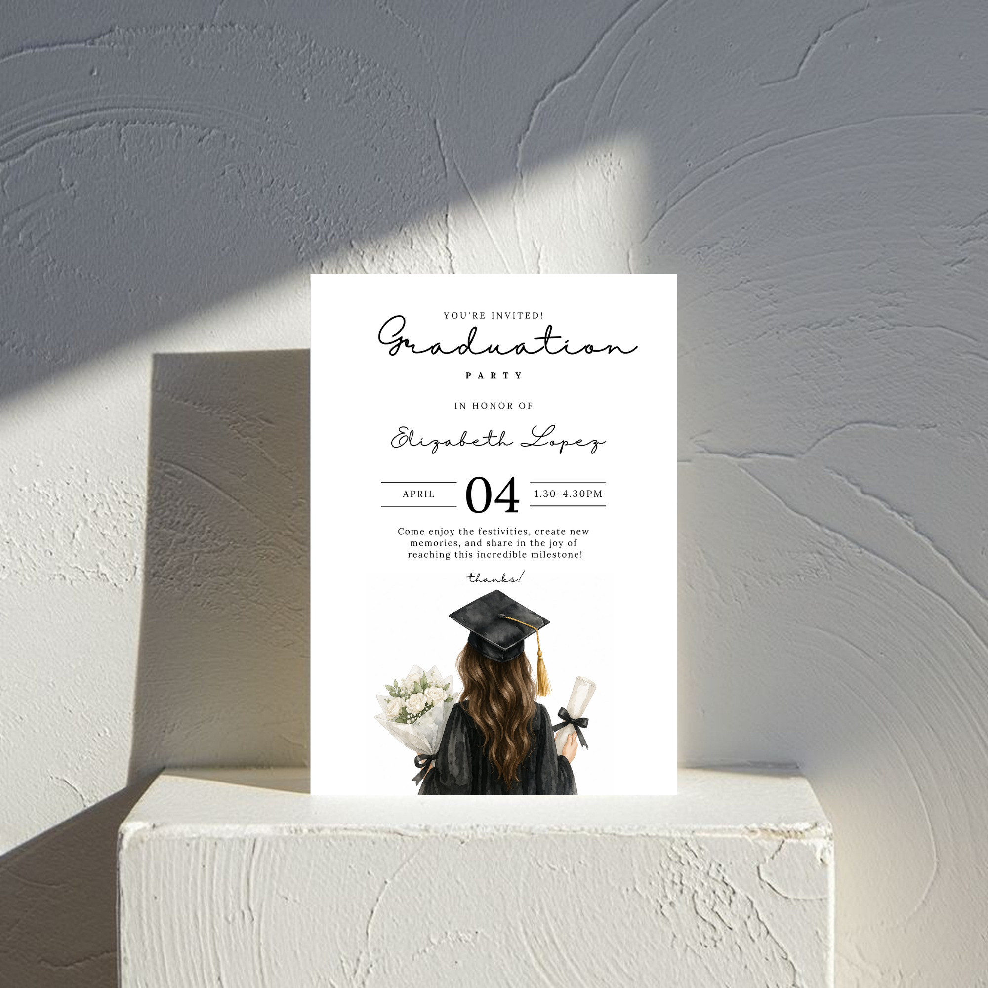 Watercolor Graduate Girl Invitation