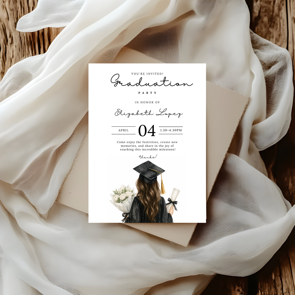 Watercolor Graduate Girl Invitation