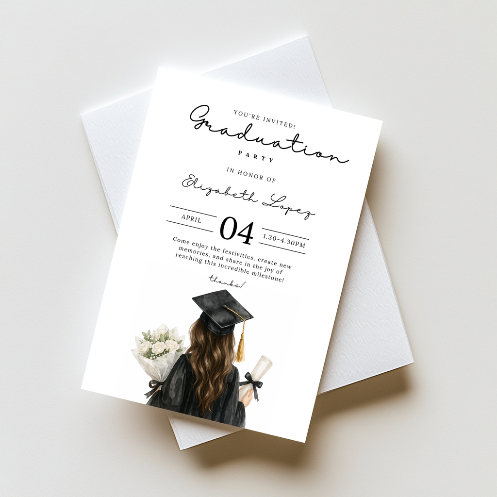 Watercolor Graduate Girl Invitation