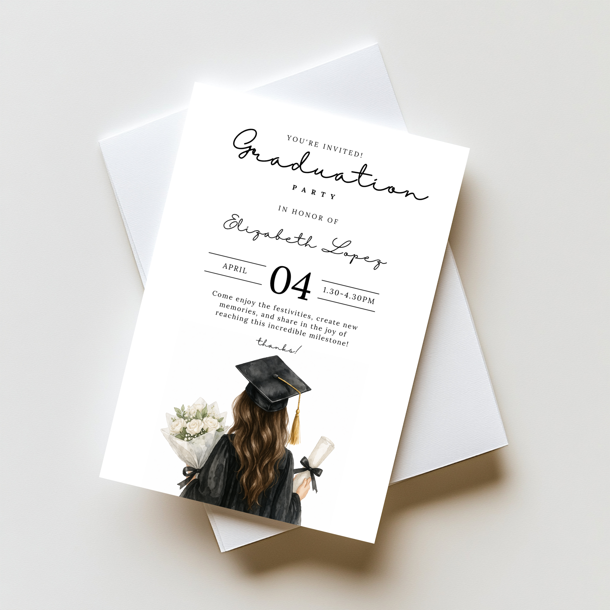 Watercolor Graduate Girl Invitation
