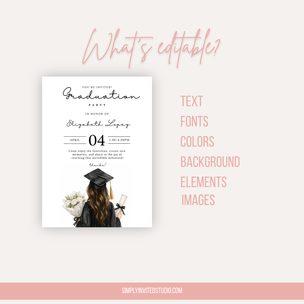 Watercolor Graduate Girl Invitation