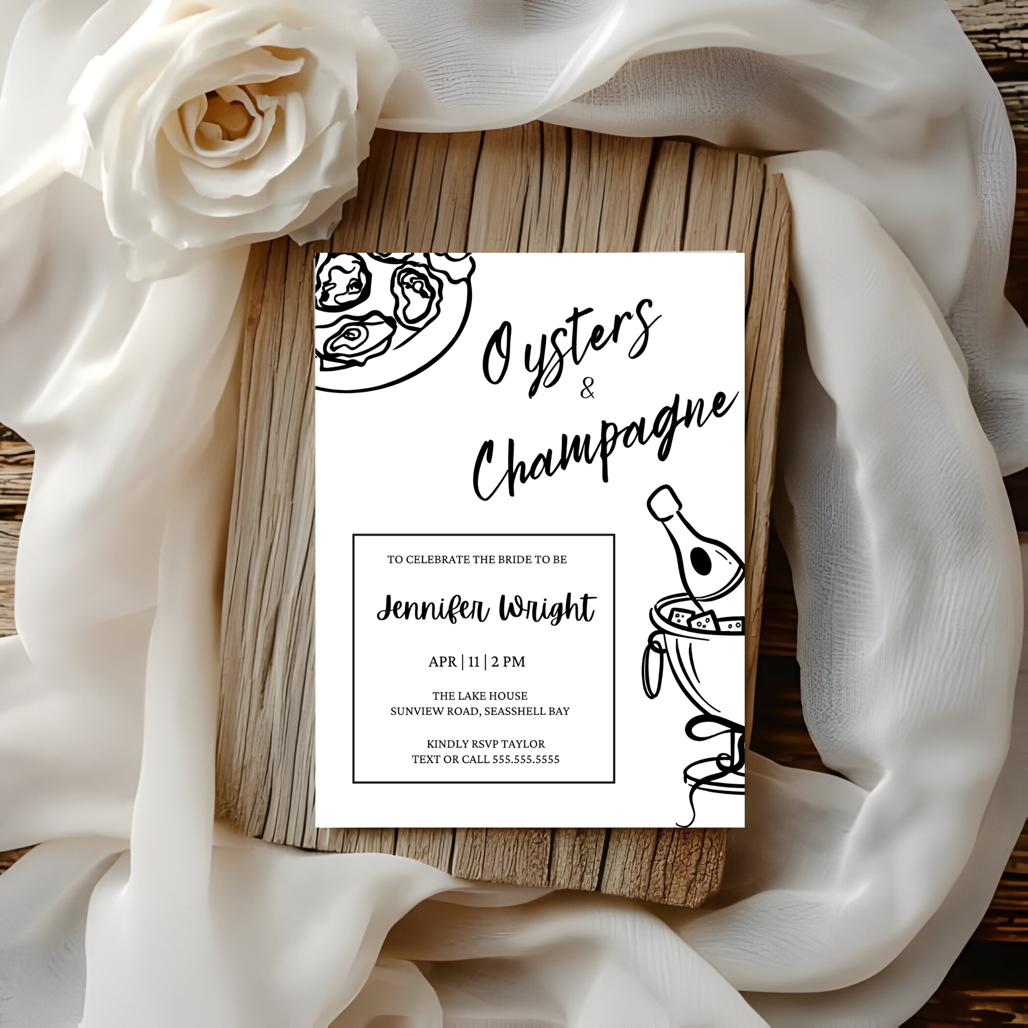 Oysters & Champagne Bridal Shower Invitation