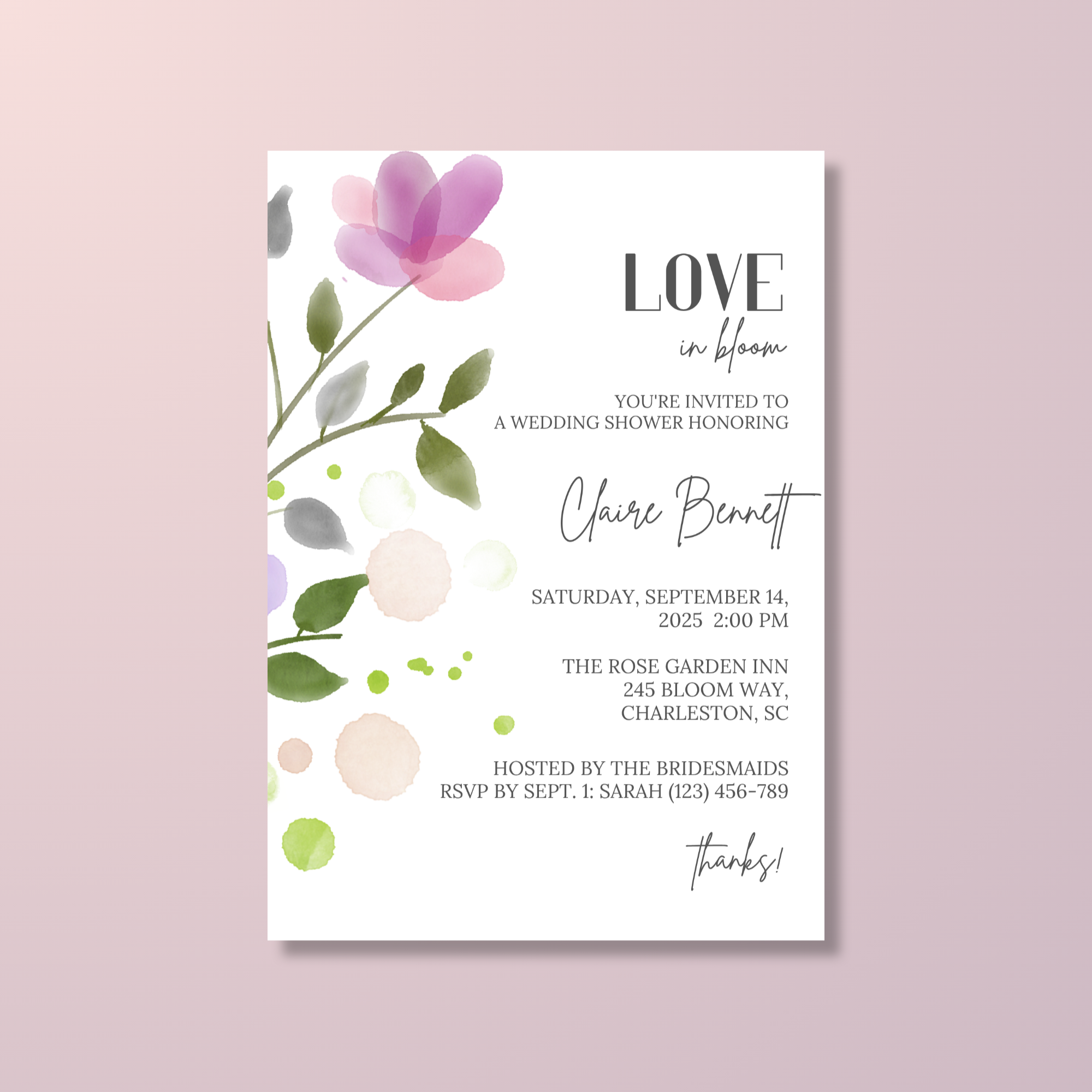 Purple Bridal Shower Invitation