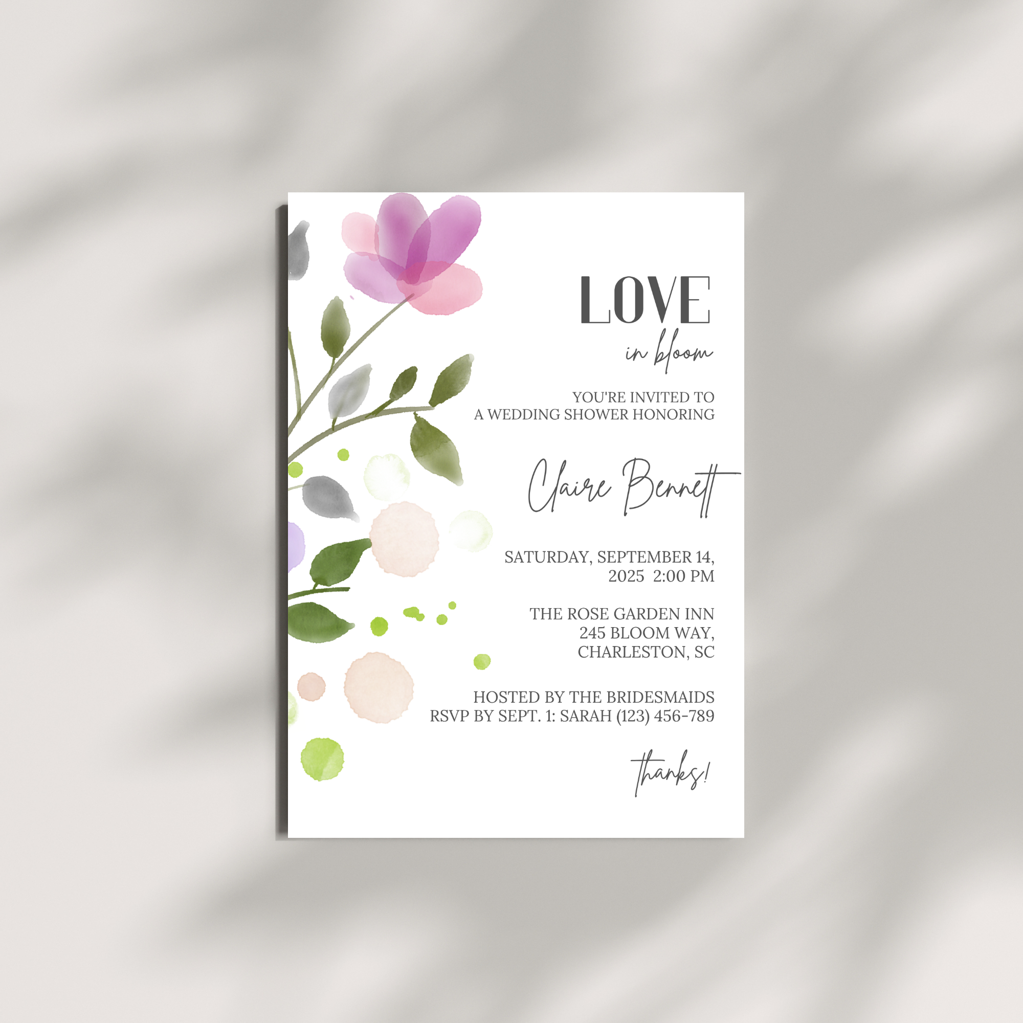 Purple Bridal Shower Invitation