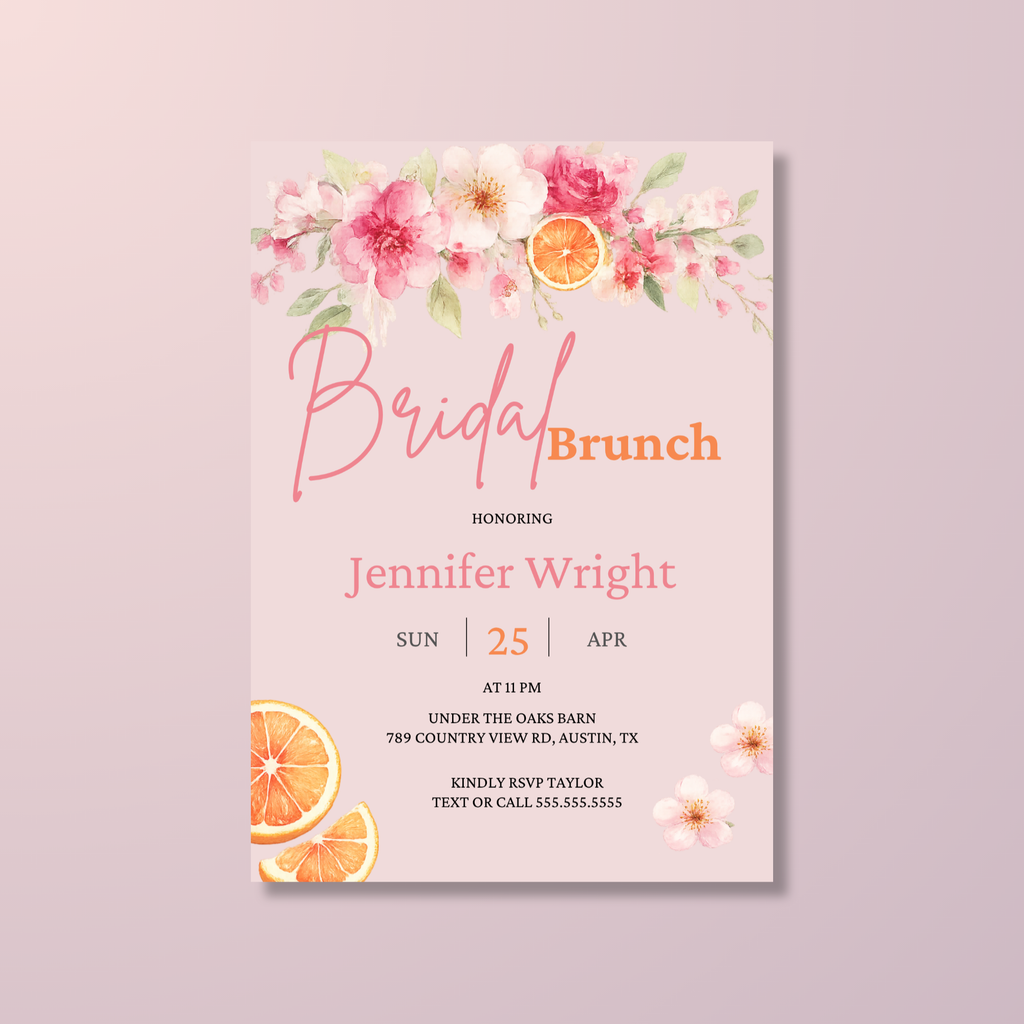 Pink Orange Bridal Shower Invitation
