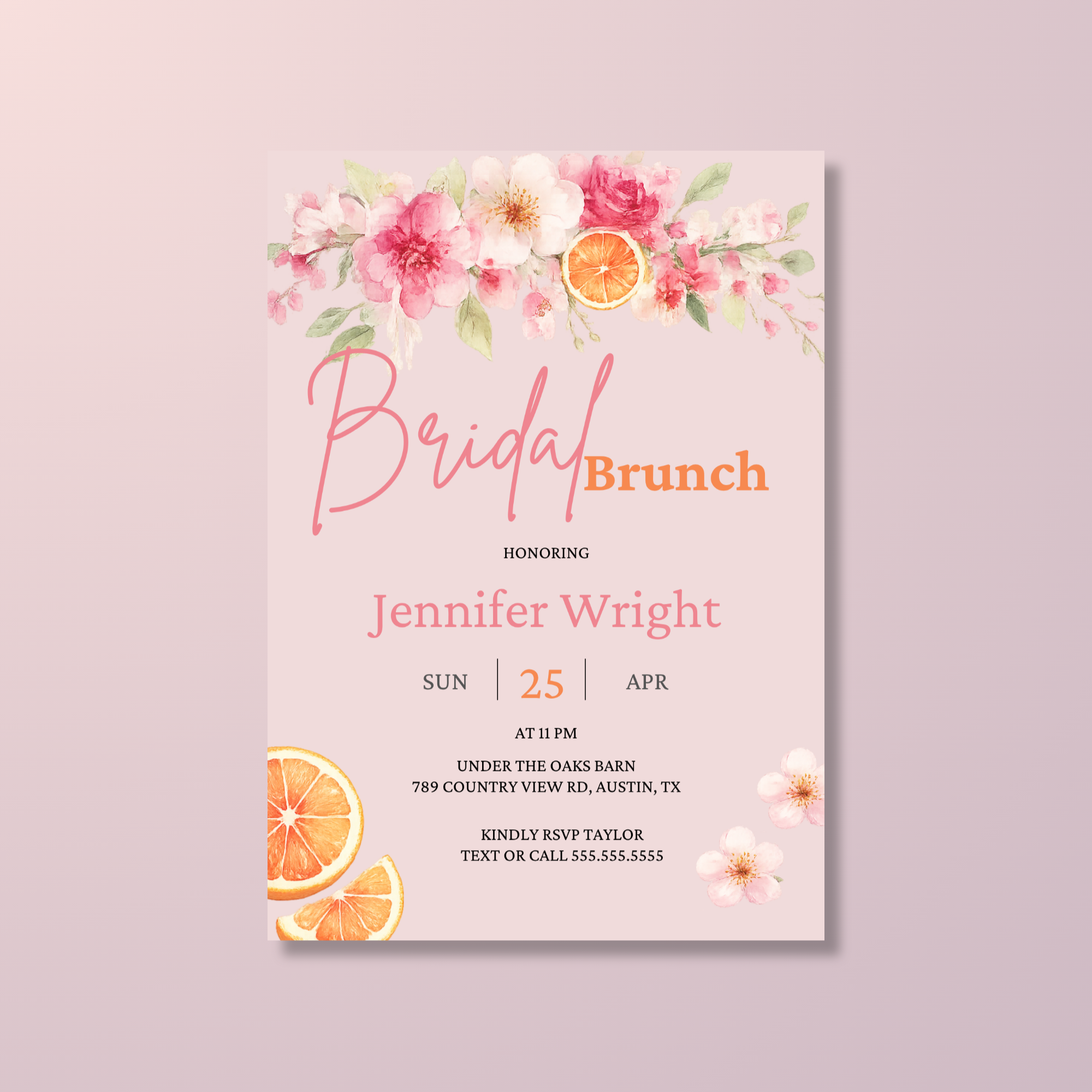 Pink Orange Bridal Shower Invitation
