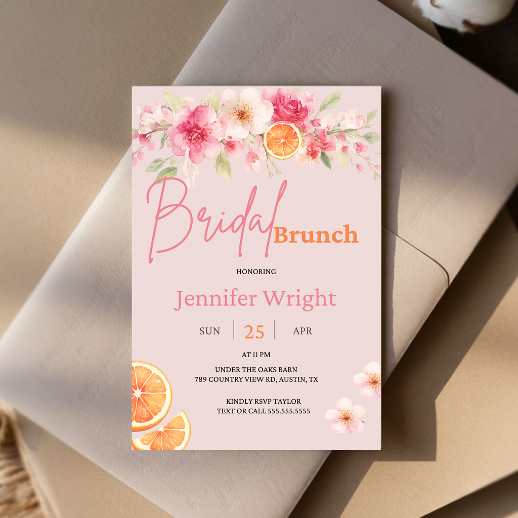 Pink Orange Bridal Shower Invitation