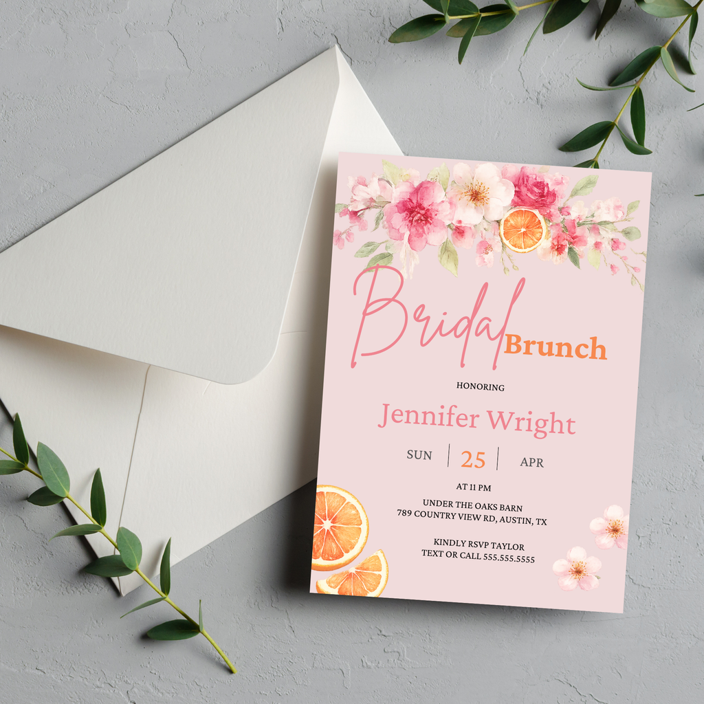 Pink Orange Bridal Shower Invitation