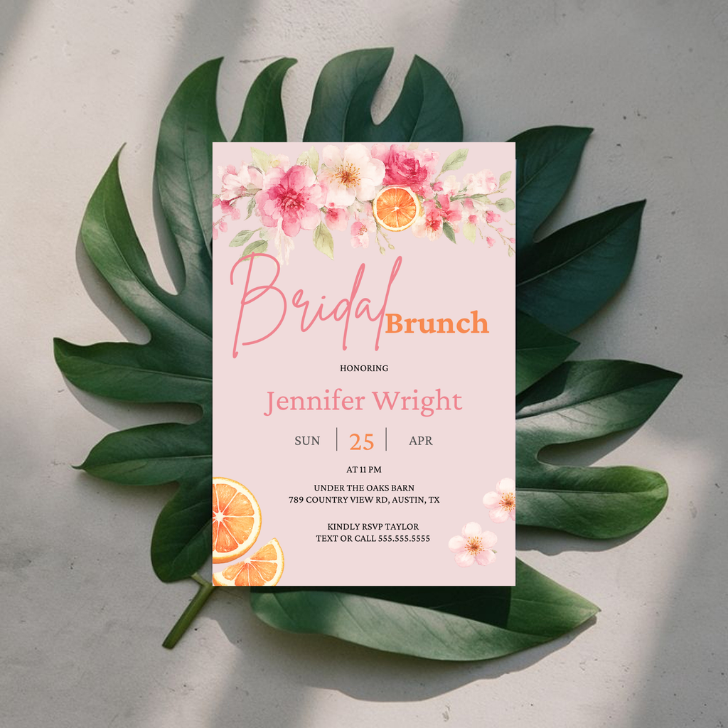 Pink Orange Bridal Shower Invitation