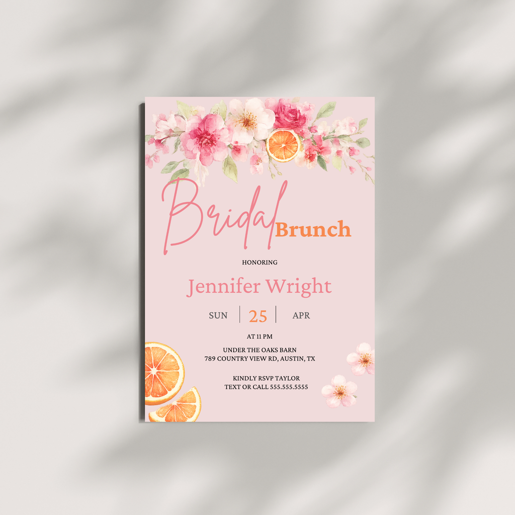 Pink Orange Bridal Shower Invitation