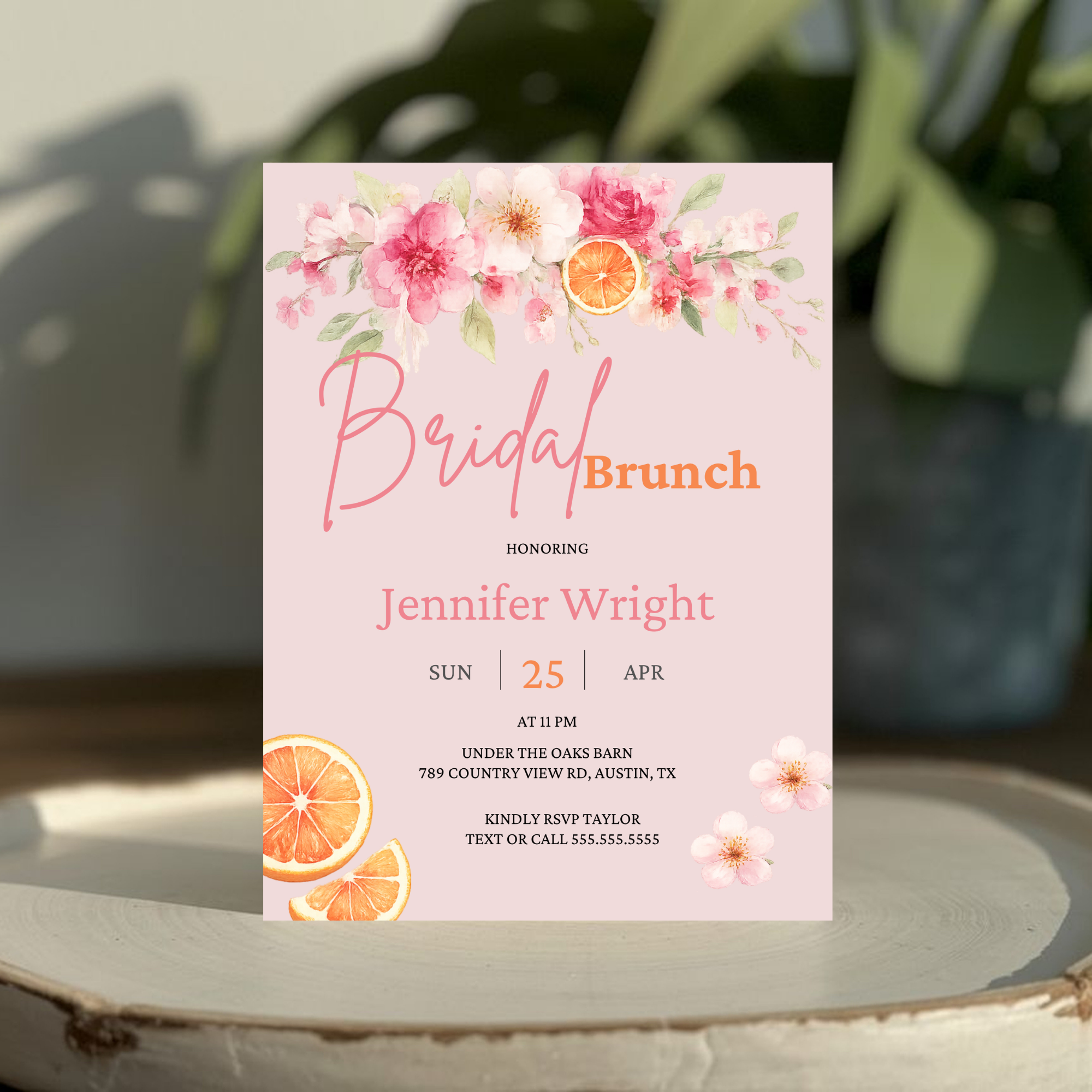 Pink Orange Bridal Shower Invitation