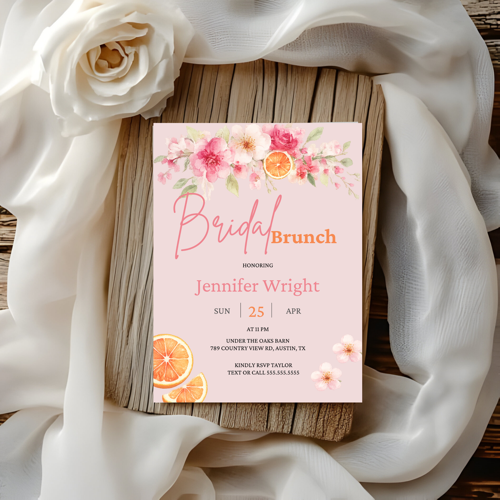 Pink Orange Bridal Shower Invitation