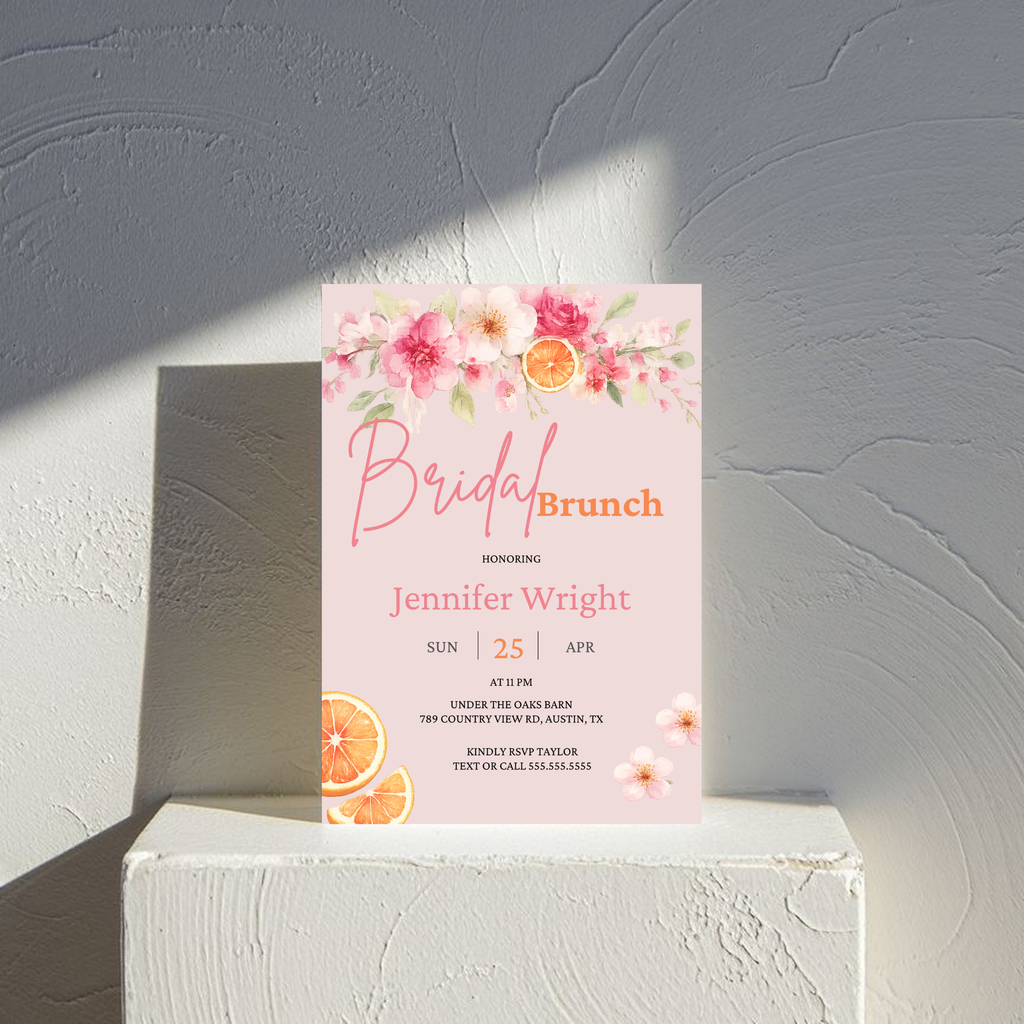 Pink Orange Bridal Shower Invitation