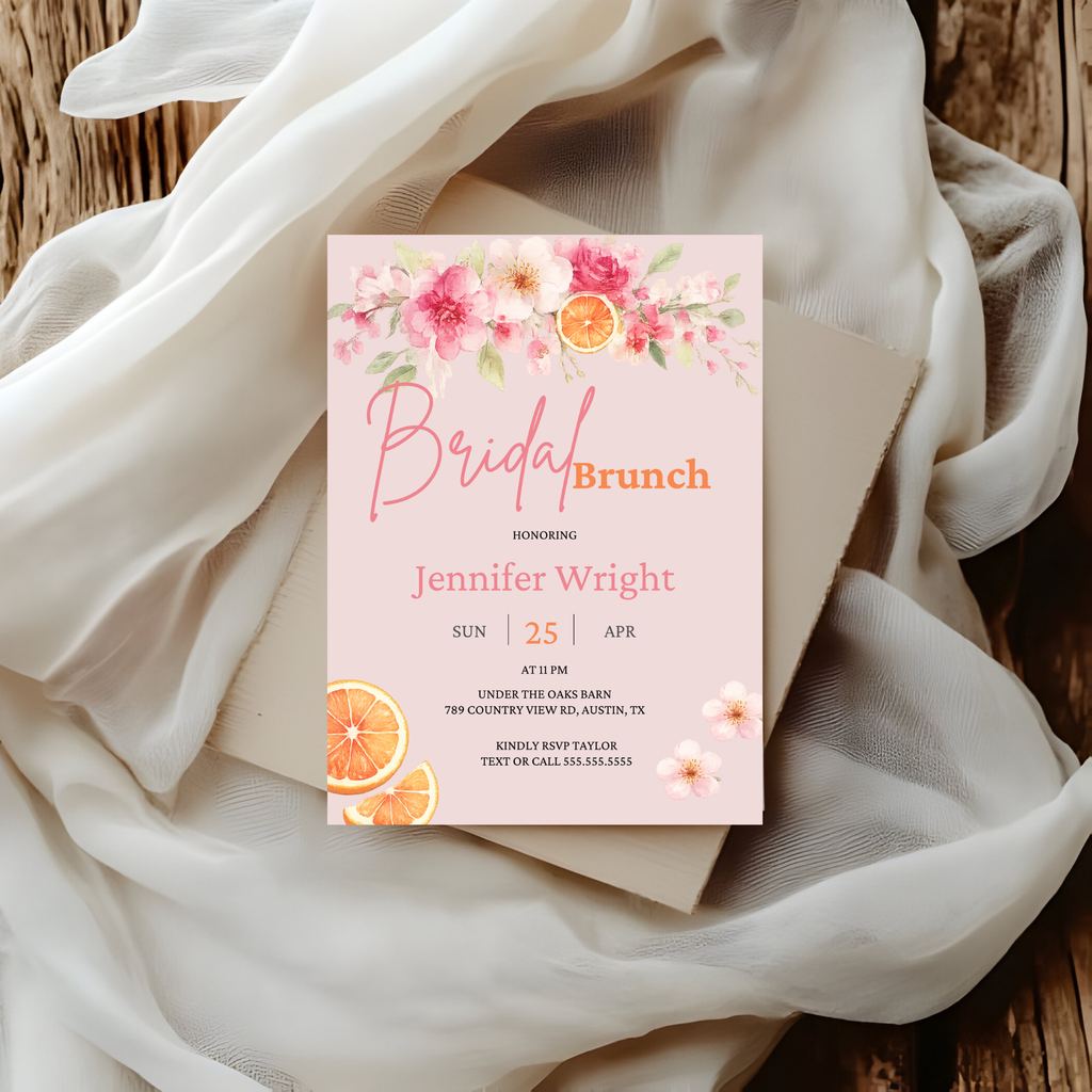 Pink Orange Bridal Shower Invitation