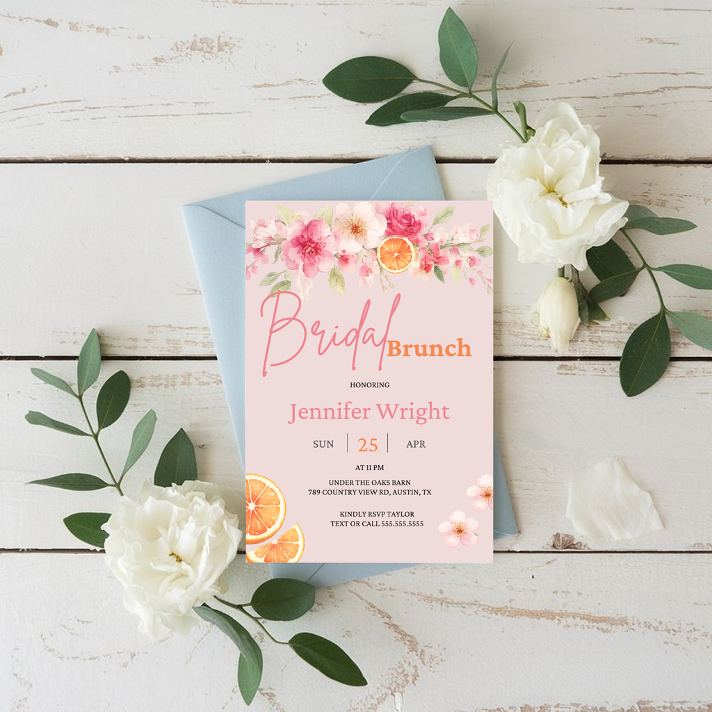 Pink Orange Bridal Shower Invitation
