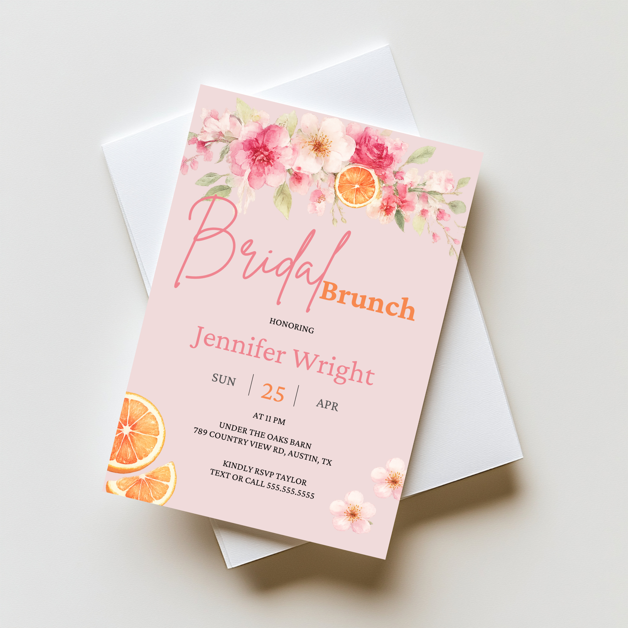 Pink Orange Bridal Shower Invitation