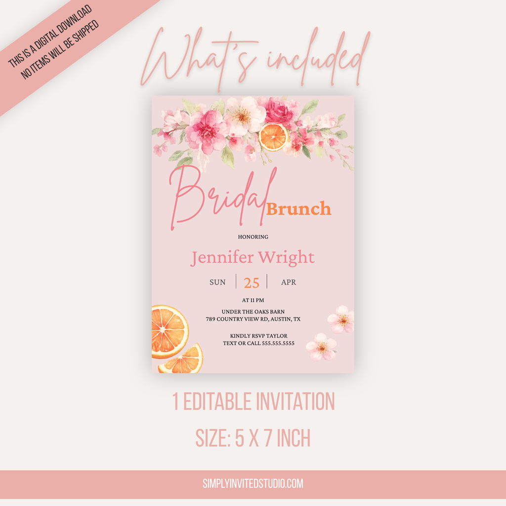 Pink Orange Bridal Shower Invitation